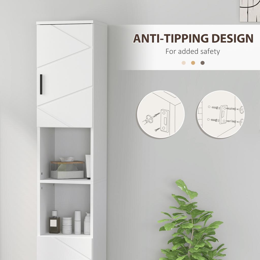 Line Embossed Tall Bathroom Storage Cabinet - White