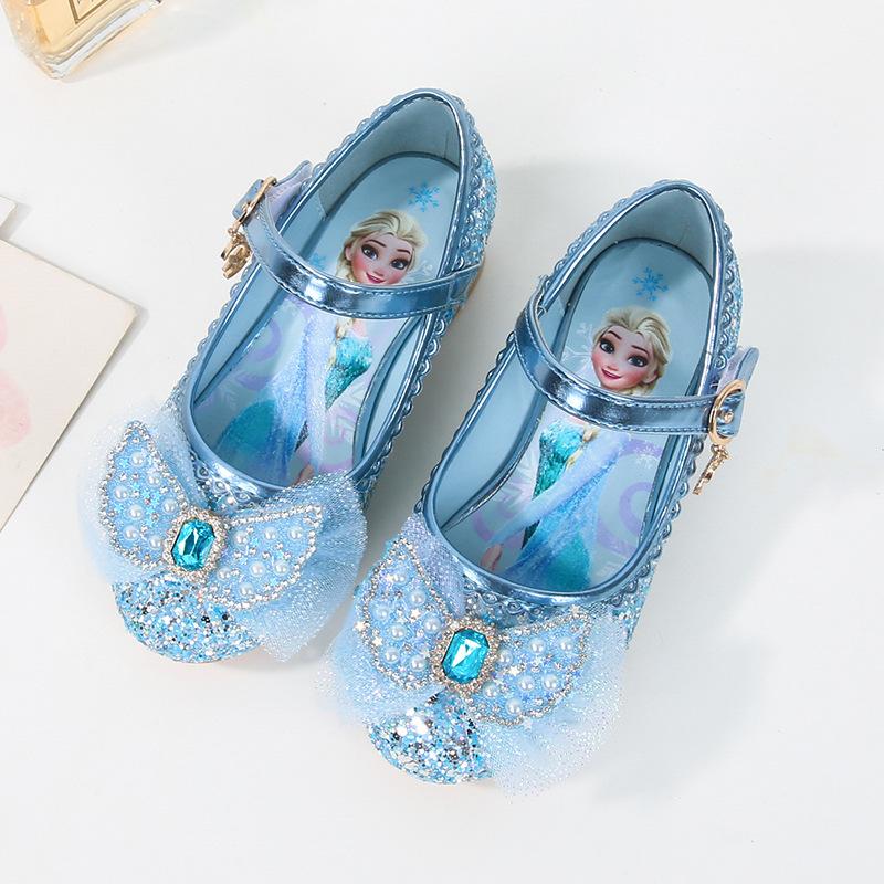 

Frozen Elsa Princess Gladiator Sandals for Girls with Low Block Heel Pink Blue Crystal Dressy Toddler Kids Shoes Sizes 24-Insole 16 cm синий