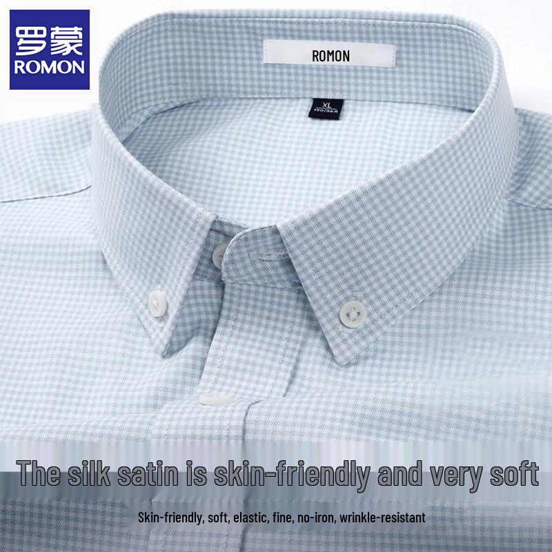 ROMON Men s Satin Silk Blend Short-Sleeve Business Casual Shirt M