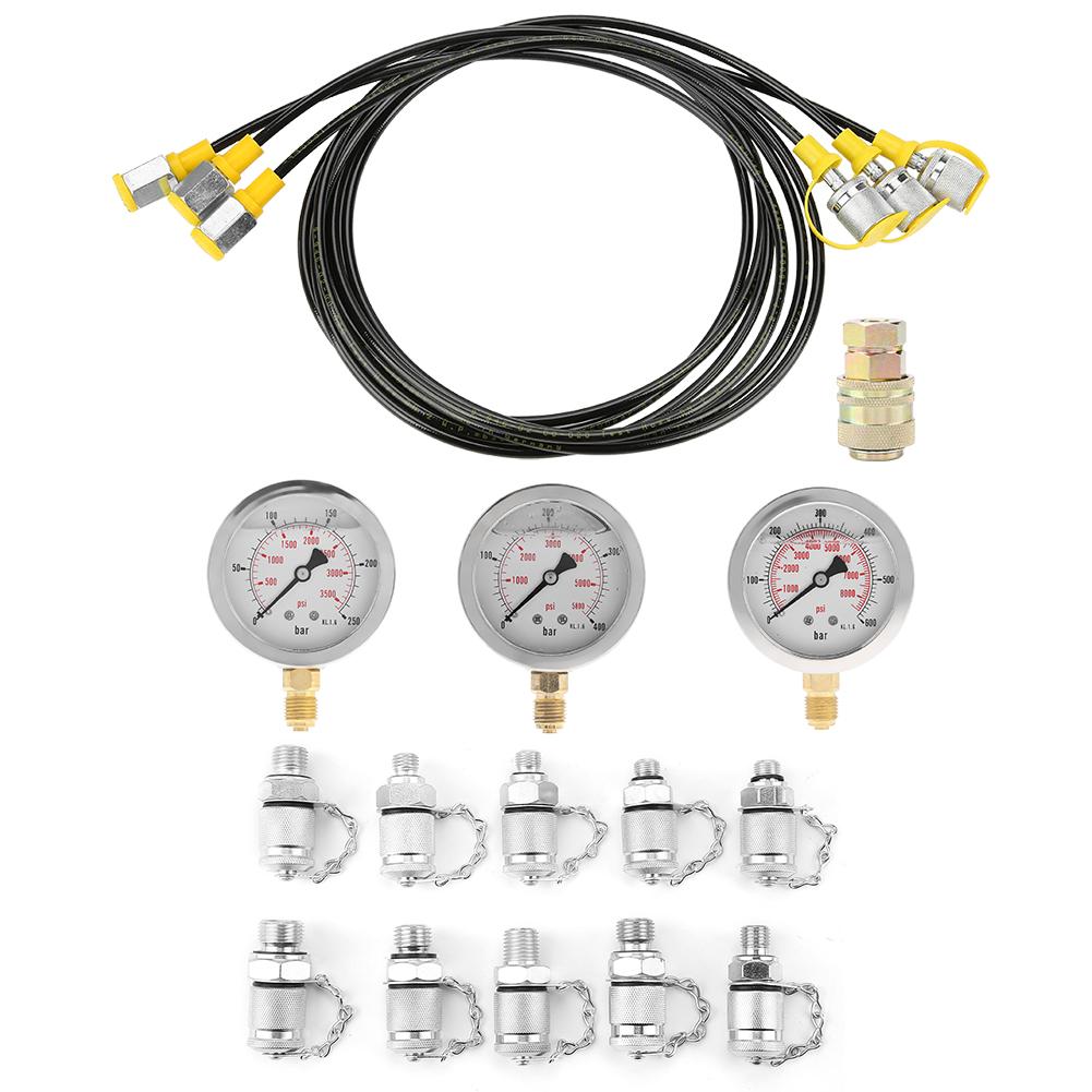 Excavator Hydraulic Pressure Test Kit with Testing Point Coupling and Gauge