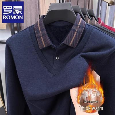Romani Men's Faux Two-Piece Fleece-Lined Wool Blend Sweater