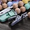 Anneau de dentition en bois pour bébé Chaîne de sucette Jouets à mordiller d'allaitement Cadeau Clips de sucette pour bébé Support Chaîne de dentition Animal Cartoon en Silicone