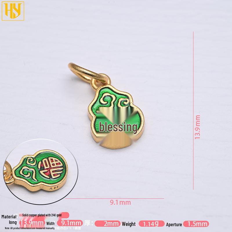 Copper-Plated 24k Gold Gourd Fulushou Fu Charm Pendant for DIY Jewelry