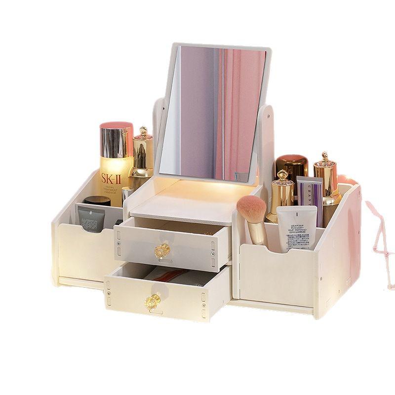 Influencer Girl's Portable Makeup Mirror with Storage for Dorm Desktops