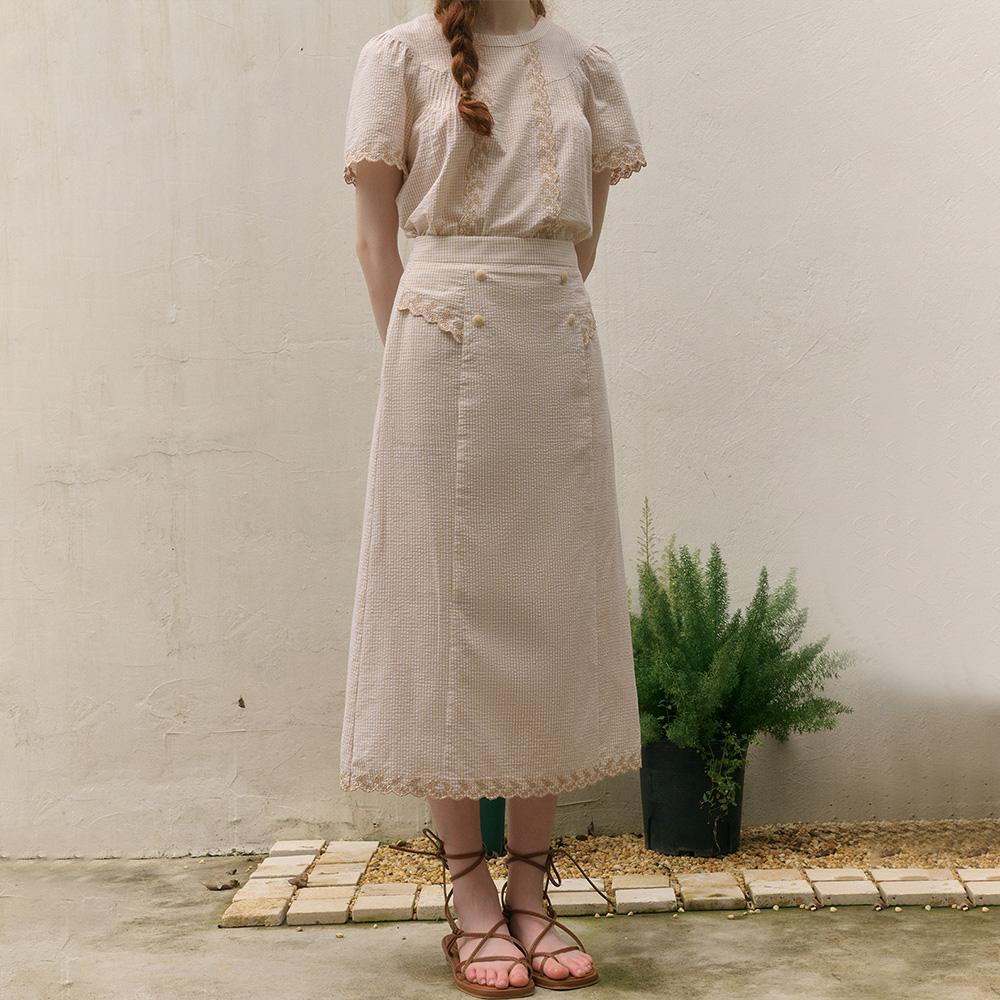 Simpeulleteulo Sr_Embroidered Check Slim Skirt