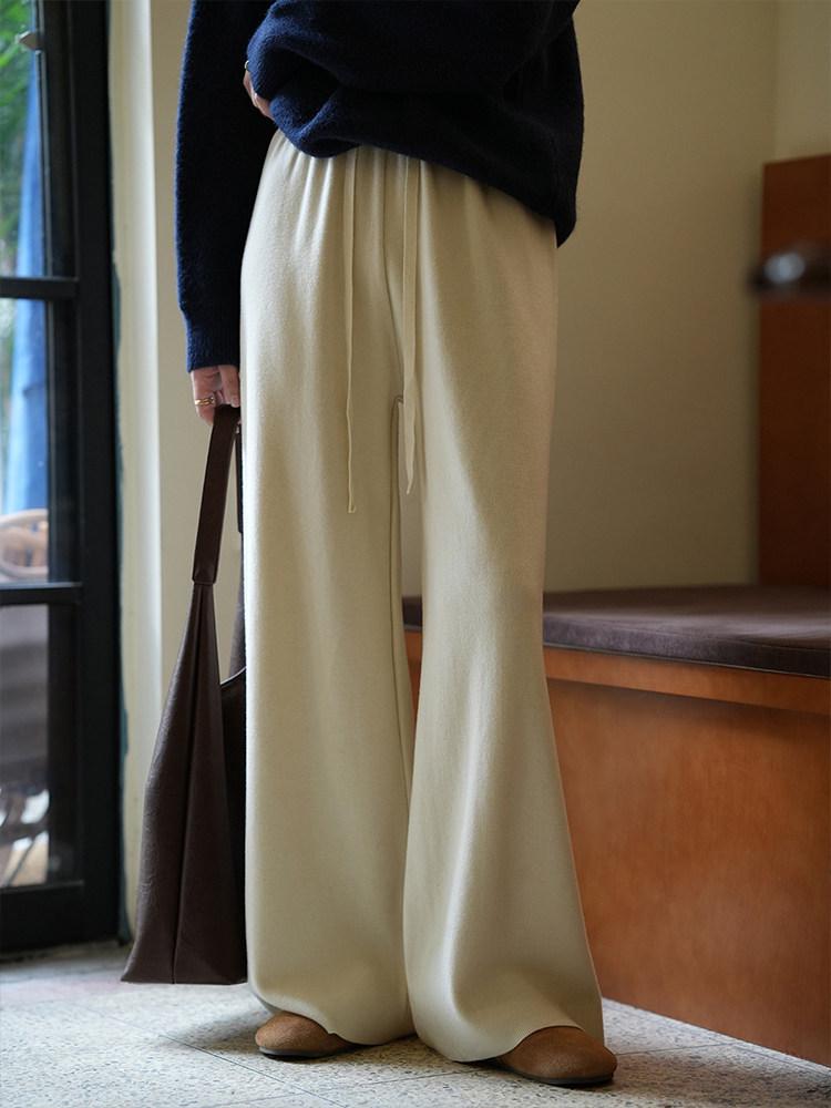 

CHAO Luxury Off-white Cashmere Wide-leg High-waisted Loose Pants for Women One Size (for 85-120 Jin) молочный белый
