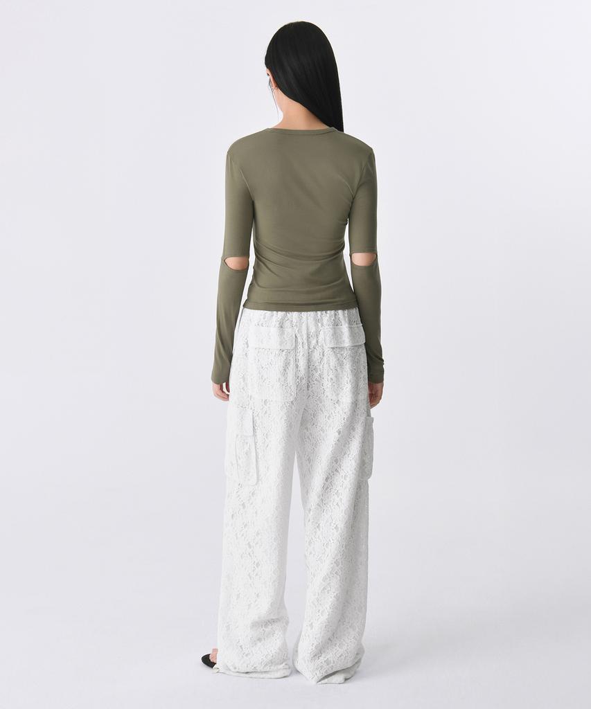 MUSINSA STANDARD WOMAN Women'S Floral Lace Wide Cargo Elastic Pants [Ivory]
