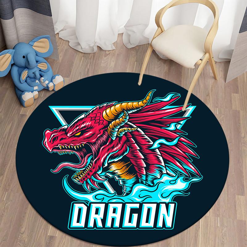 

Круглый ковер с рисунком дракона для дома, гостиной, спальни, ванной комнаты, полиэстеровый напольный коврик, украшение комнаты, нескользящий ковер