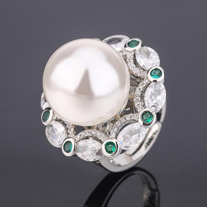 

Jewelry Copper Gold Plated Pearl Retro Trend Women S Ring 16Mm