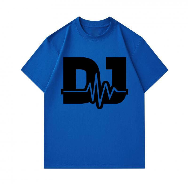 Men's 100% Cotton Crew Neck Short Sleeve T-Shirt, Casual DJ Sound Wave Graphic Printed Breathable Soft Summer Tee for Daily Wear and Music Enthusiasts
