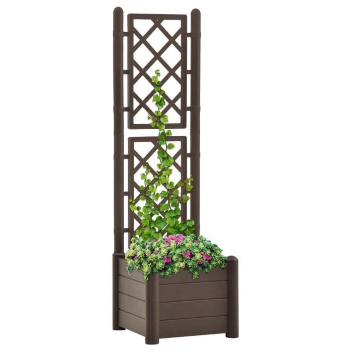 Planter with Trellis - vidaXL - 43x43x142 Cm - PP Moka