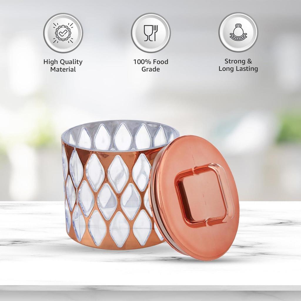 Airtight Dry Fruit Container Set With Tray|Plastic Dry Food Storage|500Ml, Set Of 4 (Rose Gold)