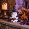 Desktop Halloween Ornament Lighted Ghost Figurine, Resin Wizard Statue with LED Light, Cute Holiday Figurine Reading Book Night Light for Home
