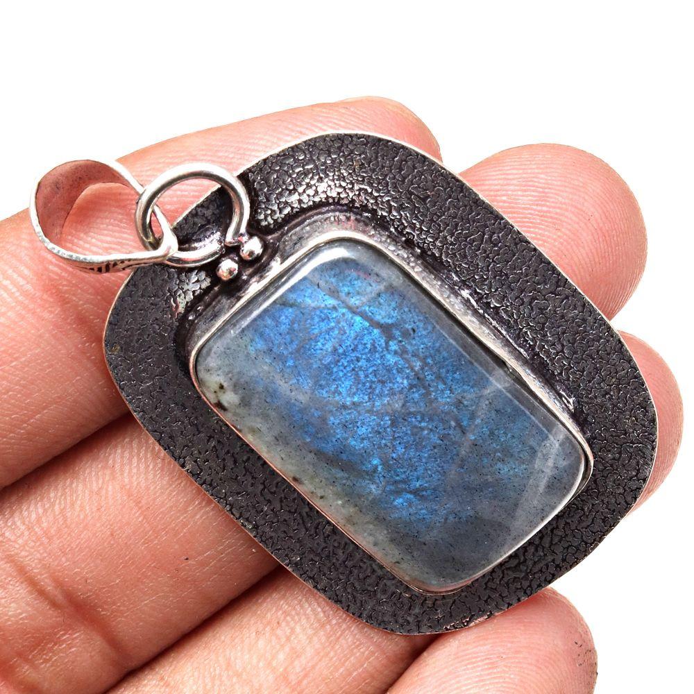 Pendant Blue Fire Labradorite Gemstone Mother's Day Gift Silver Jewelry 2"
