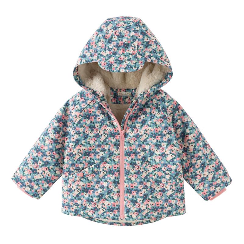 David Bella Girls' Floral Print Fleece Lined Outdoor Jacket
