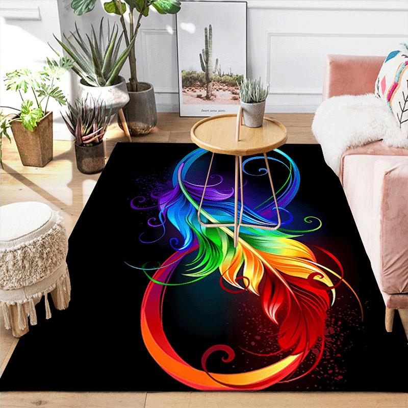 1pc Feather Print, Design Indoor Area Rug - Soft, Anti-Slip, and Durable Gaming Room Decor for Bedroom, Living Room