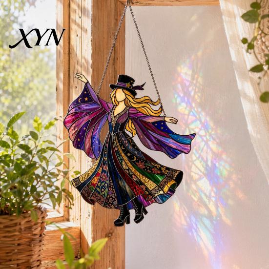Spinner for Car Mirror Decor Dancing Lady Sun Catcher, Handmade Stained Glass Wind Spinner, Weather-resistant Garden Boho Hanging Sunlight Catcher