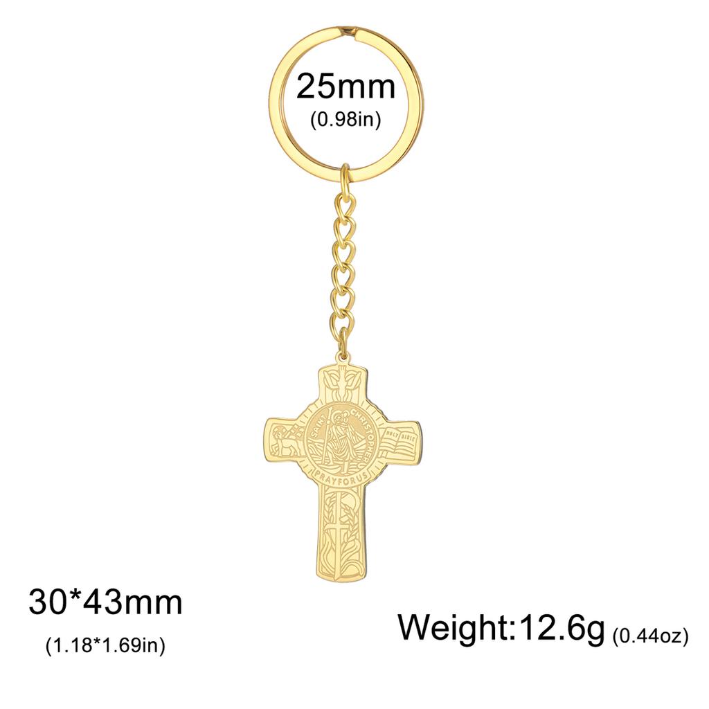 EUEAVAN St Christopher Cross Keychain Stainless Steel Gold Silver Color Christian Faith Pray Keyring Catholicism Amulet Jewelry