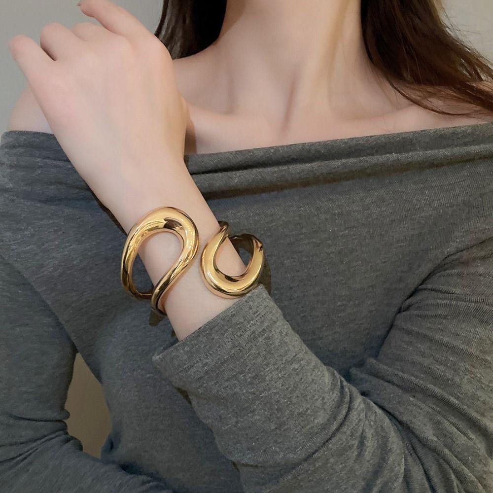 Metal Zinc Zinc Alloy Cuff Bangles Hollow Cross Exaggerated Bracelet Wide Irregular Open Bangle  Women