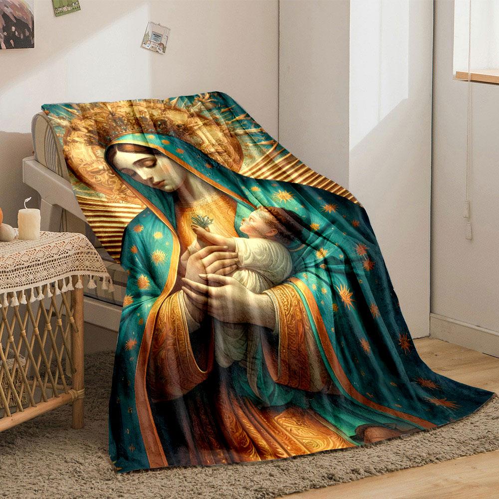 Our Lady of Guadalupe Baby Jesus Themed Blanket Printed Blanket for Living Room Bed Couch lunch break Soft Cozy Blanket for Friend's festival Gift