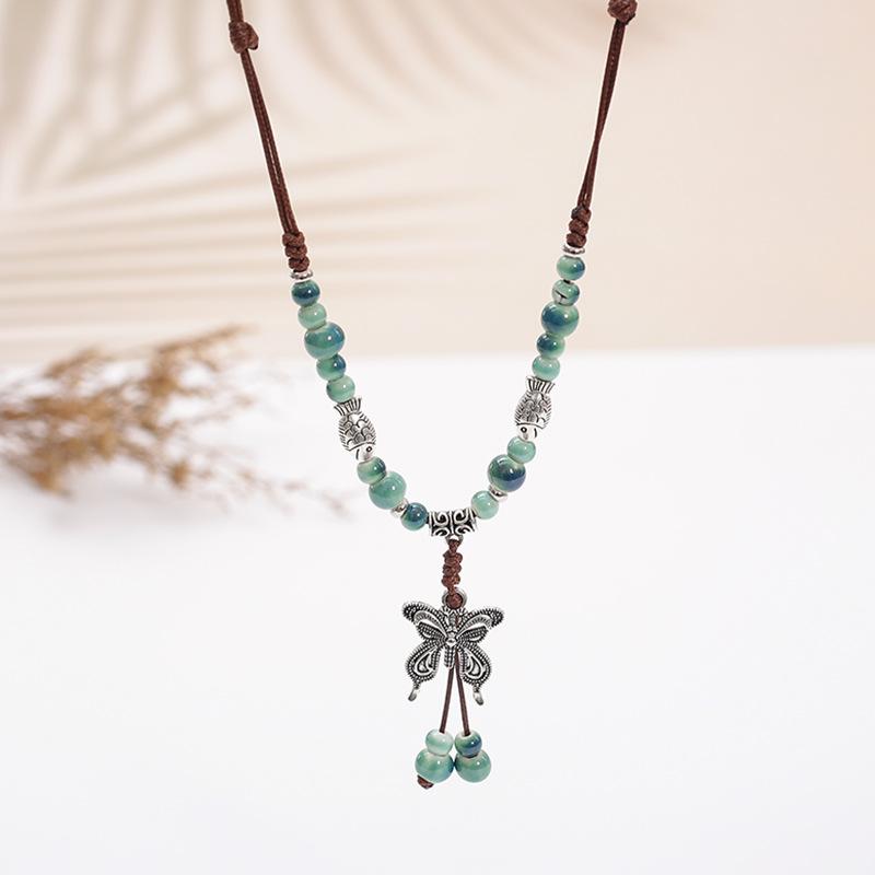 Ceramic Sweater Chain, Retro Ethnic Style Clothing Accessories, Geometric Autumn And Winter Sweater Necklace Stall