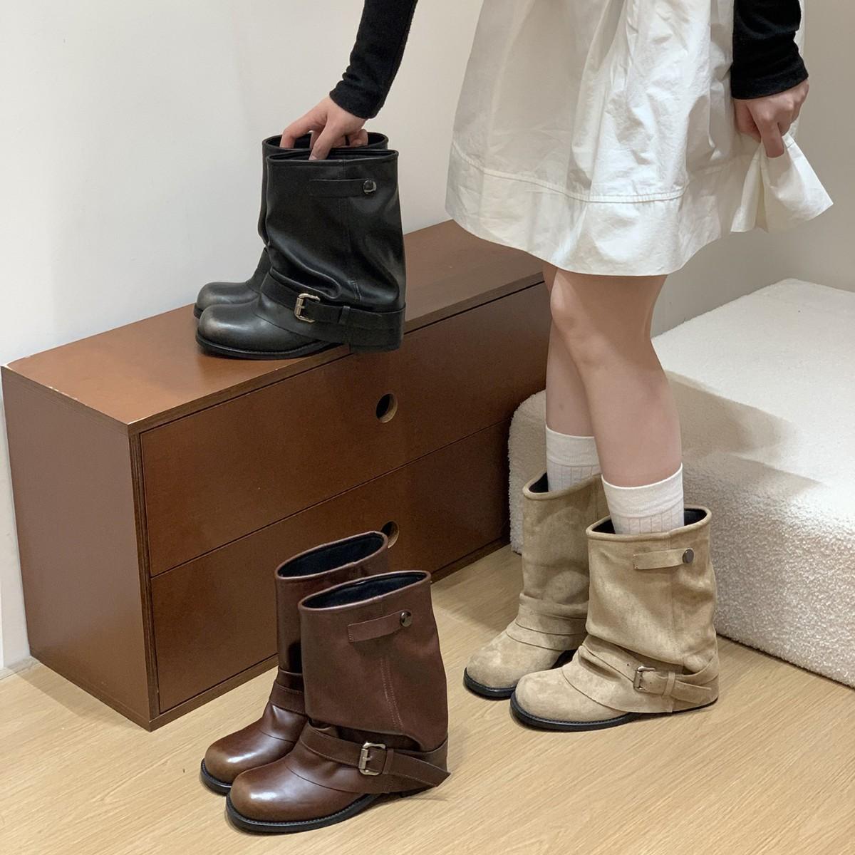 

Retro brown Martin boots women s shoes 2025 new spring and autumn single boots thick heel thin with skirt trouser boots short boots 40 коричневый