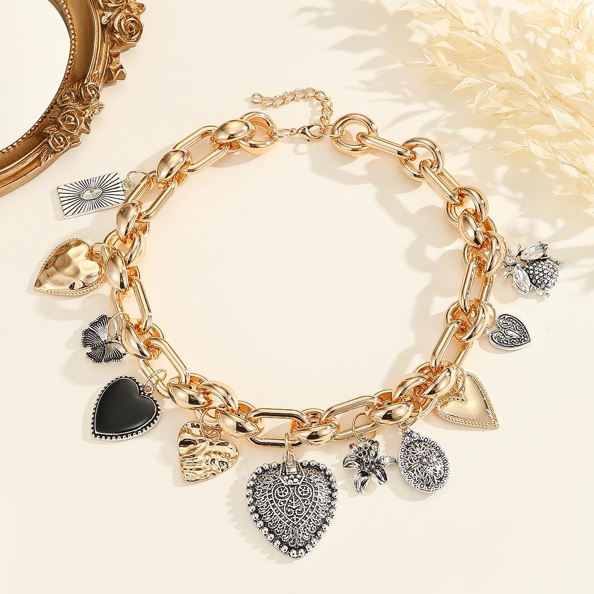 

Европейское и американское преувеличенное панк сплав любовь роскошь женское ожерелье серебряный серый