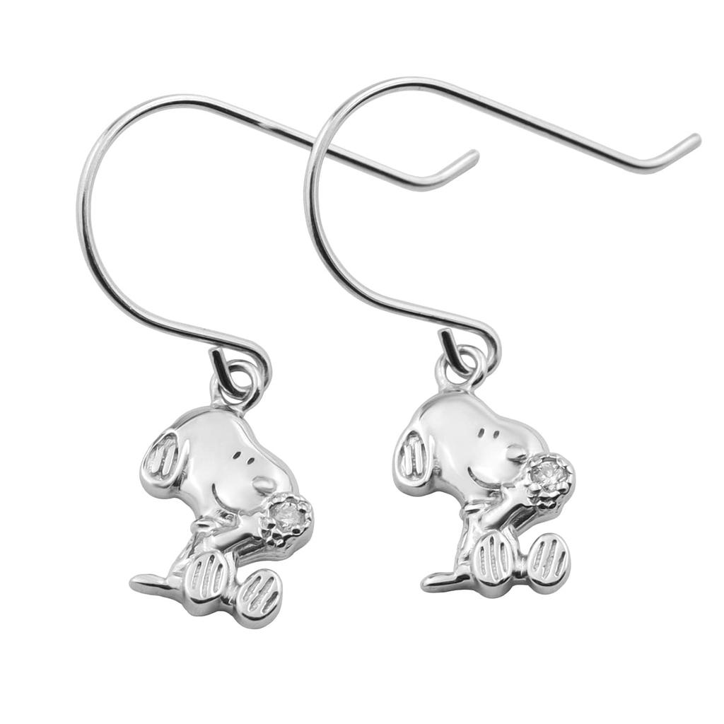Snoopy Snoopy Diamond Dangle Petit Hook Earrings Case 2P Binaural Silver 925 Official PEANUTS [Shinjuku Ginnokura] (Jewelry Set) Women's