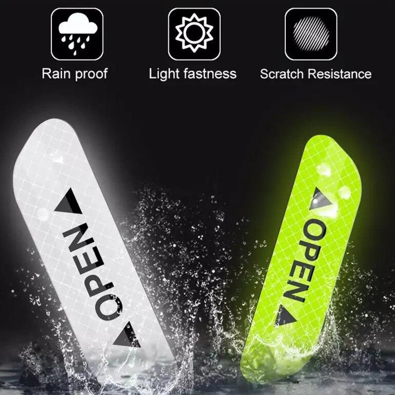 4Pcs Car Door Sticker Safety Open Warn Reflector Tape Decal OPEN Safety Anti-collision Strips Sticker Auto Exterior Accessories