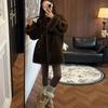 Vintage Zweifarbiger Nerzplüsch-Shearling-Mantel im koreanischen Stil mit Stehkragen und Manschettenärmeln für Damen