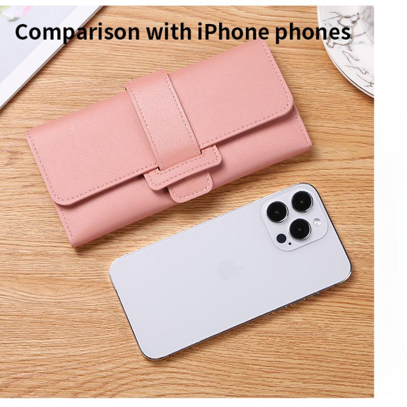 Damenbrieftasche, lange, dreifach gefaltete Klappe, koreanische Version der kleinen, frischen Studentenbrieftasche mit Wechselfunktion und Schnalle aus Leder