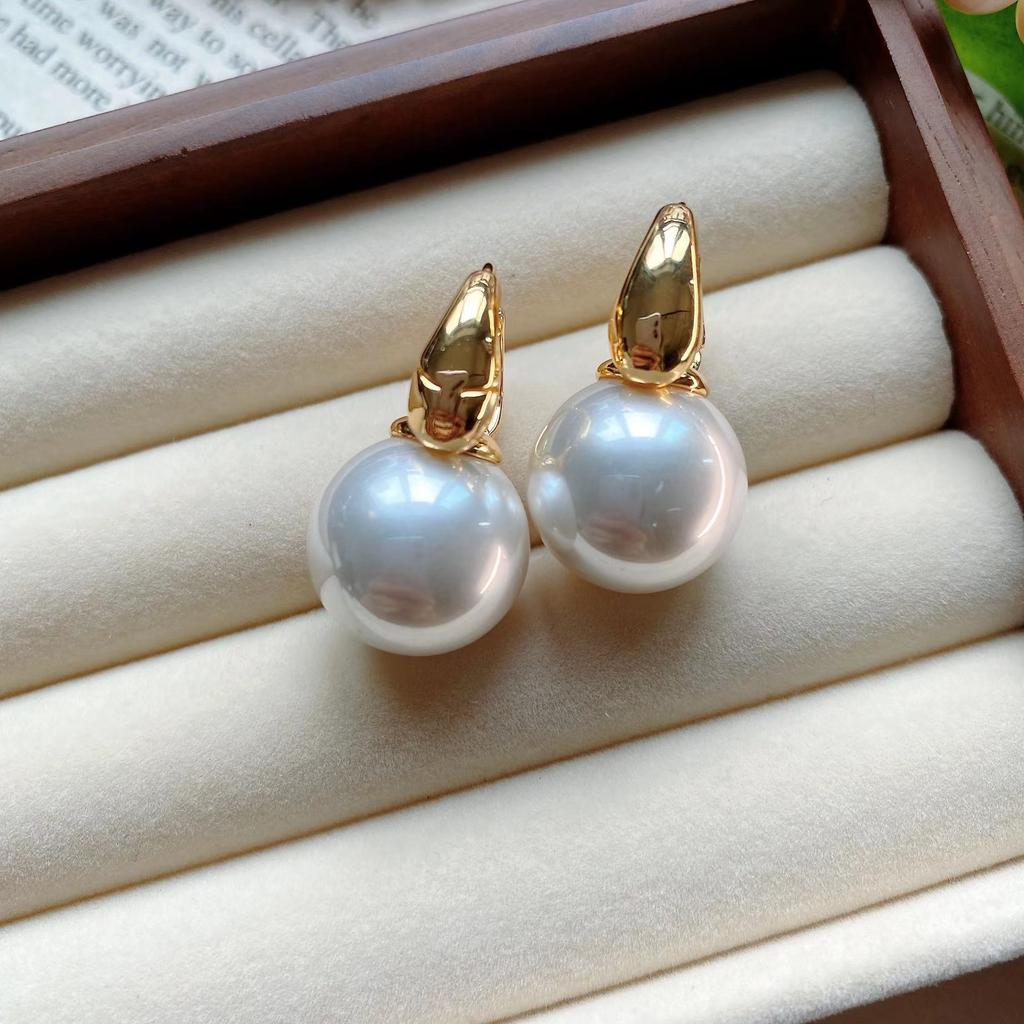 Gold Color Pearl Studs Hoop Earrings for Women Gold Color Eardrop Minimalist Hoops Wedding Fashion Jewelry Dropshipping