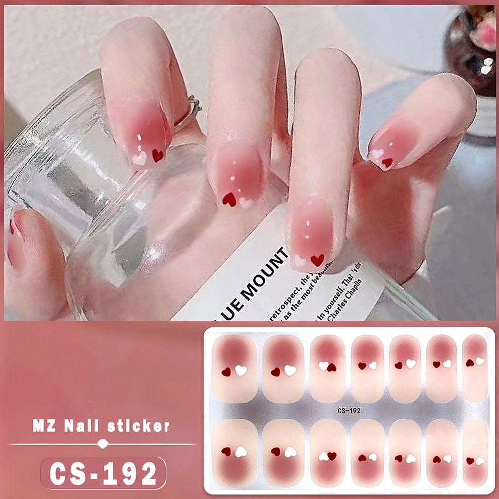 14Tips Fashion Gradient Nail Sticker Nail Art Stickers Wraps Full Making French Simple Self-Adh U1Y3