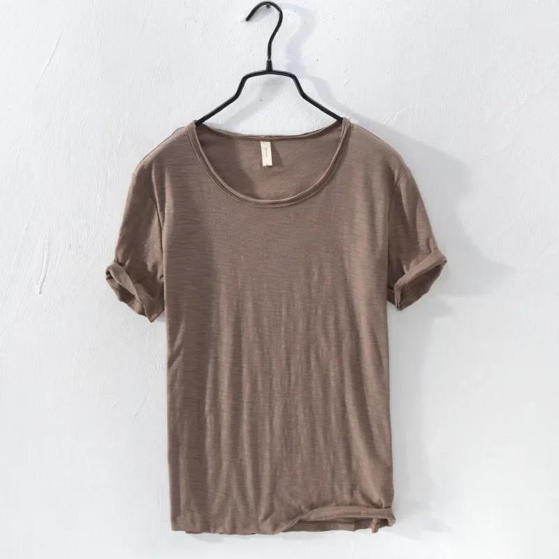 Heren Korte Mouw T-shirt Bamboe Katoen Casual Korte Heren T-shirt Effen Kleur Dunne Basis Onderhemd Tops T-shirts