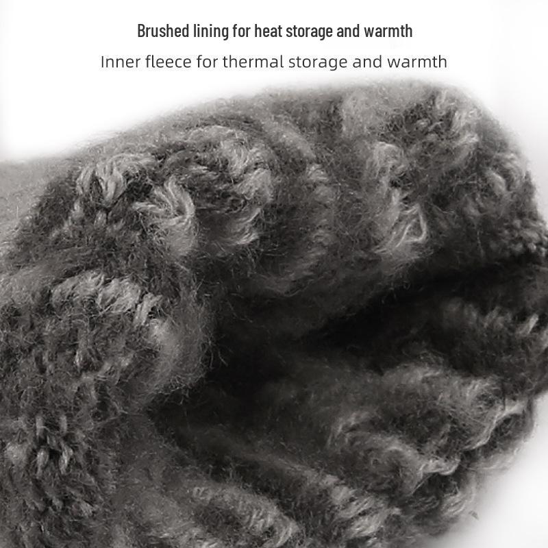 Knitted Touchscreen Five-Finger Gloves: Warm, Breathable, and Fingerless with Jacquard Texture & Fleece Lining for Autumn and Winter.