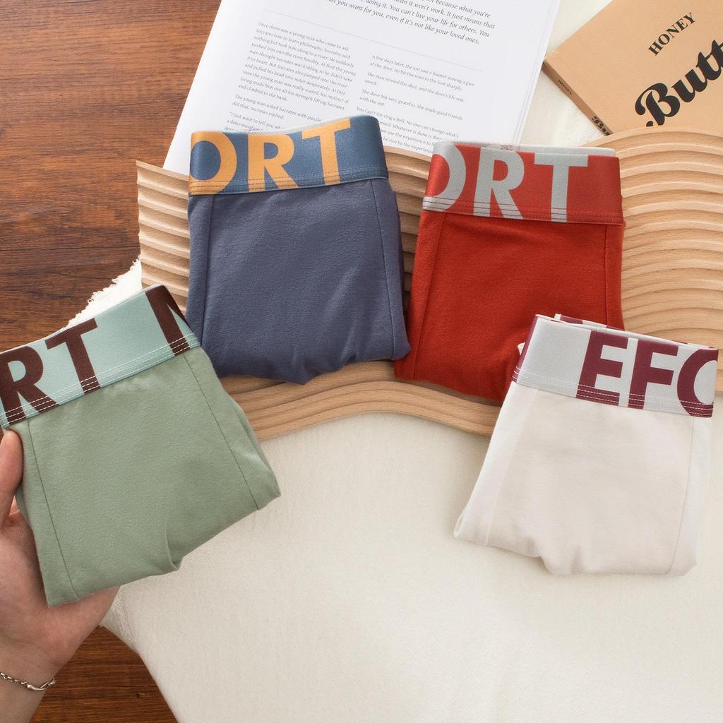 Men's Pure Cotton Boxer Briefs with Antibacterial Cordyceps and Breathable Crotch in Trendy Letter Design