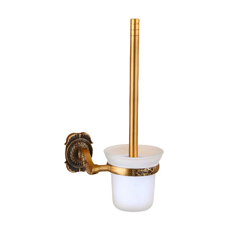 Tuqiu Antique Toilet Brush Holder with Brush Aluminum Carved Bathroom Toilet Scrub Cleaning Brush Holder Set