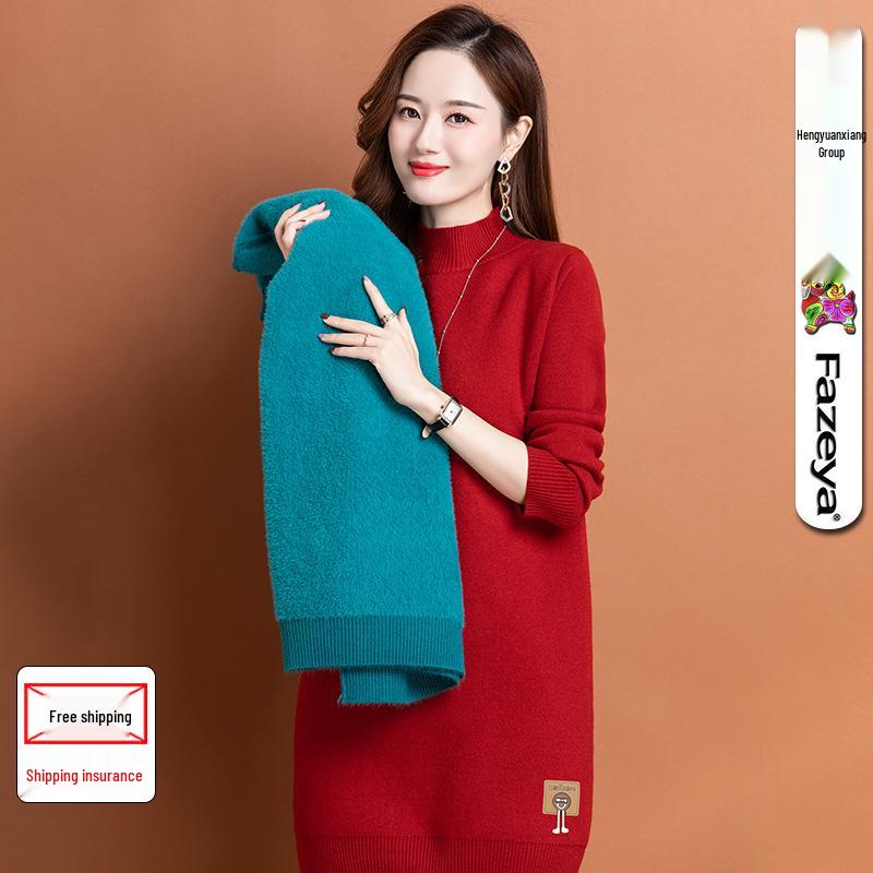 

Hengyuanxiang Women s Mid-Length Fleece-Lined Sweater Large 110