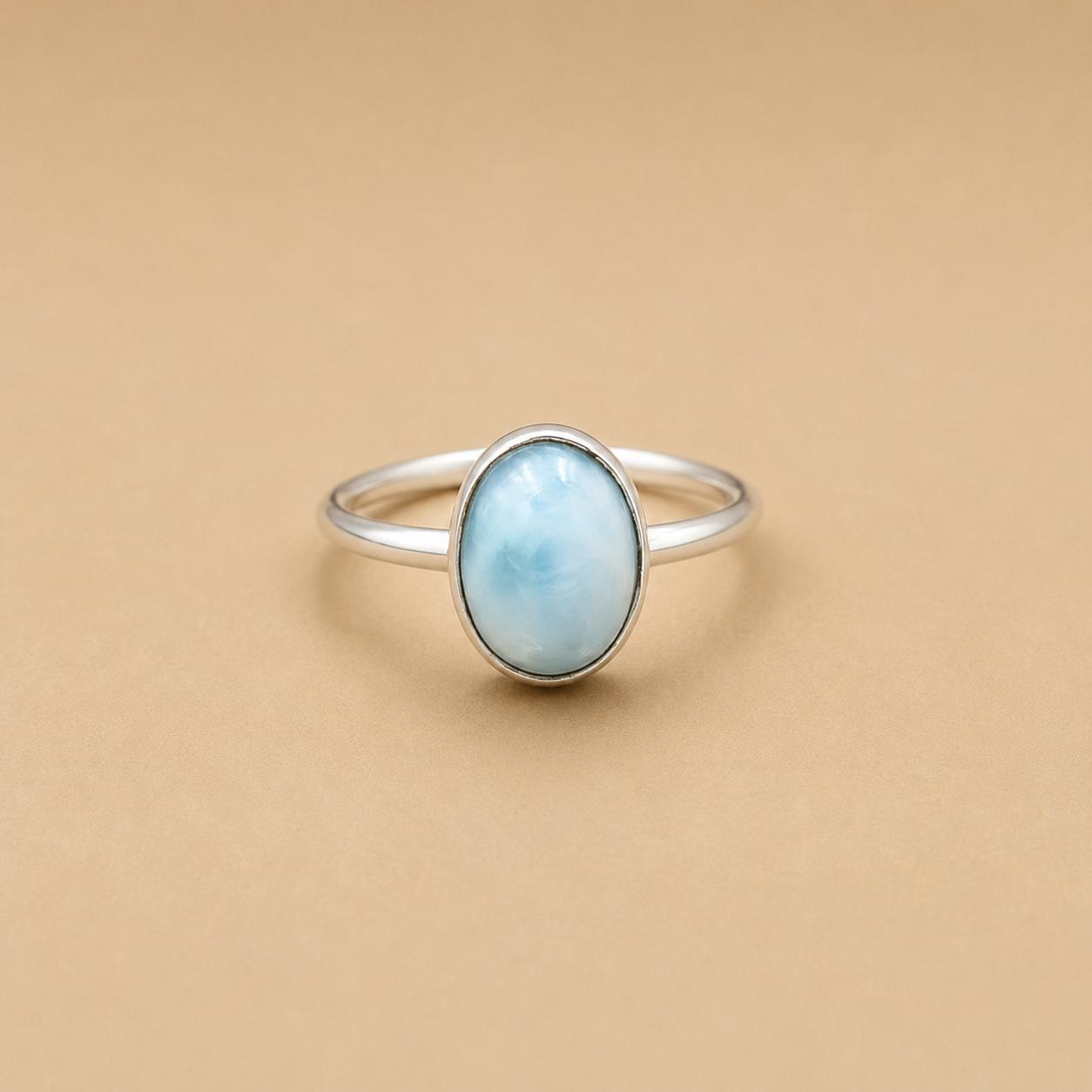 Larimar Oval Gemstone Ring in 925 Sterling Silver – Minimalist Blue Stone Ring for Women 4 серебряный