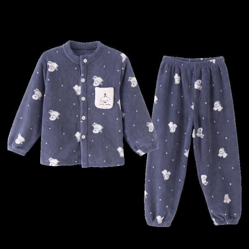 ZISEHY Boys' Warm Coral Fleece Button-Up Pajamas