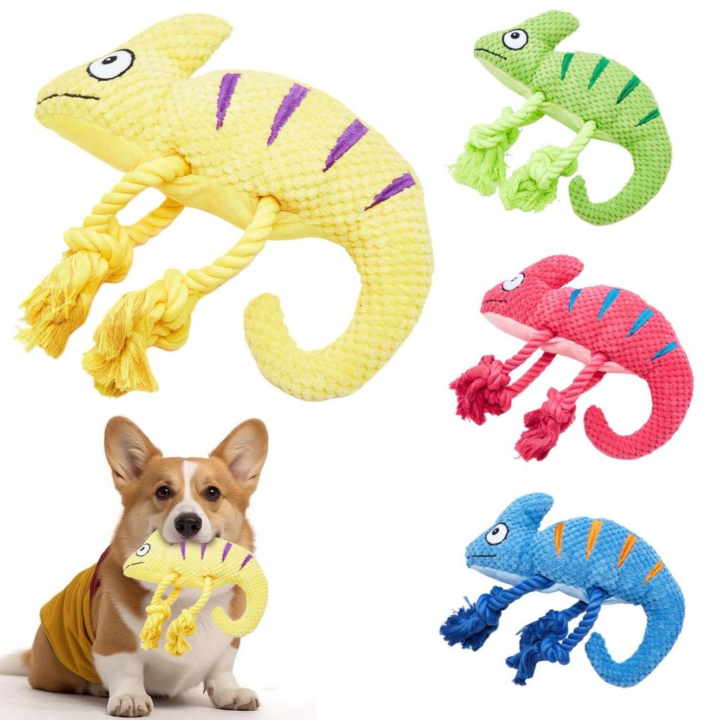 Durable Dog Chew Toy with Teething Plush for and Large Supports Relieves Chameleon Shape Sound, Effect, Toy, Break-Resistant, Pull-Resistant,