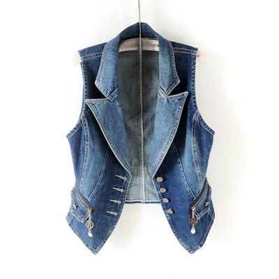 Casual Female Tops Women Denim Vest Jacket Spring Autumn Clothes Sleeveless Short Jeans Waistcoats Single-Breasted