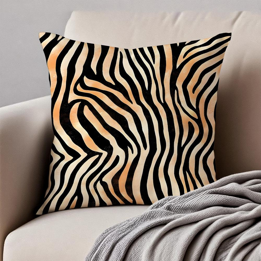 Fashion Tiger Stripes Pattern Design Art Cushion Cover Pillowcase Antidustmite Invisible Zipper Short Plush Sofa Cushion