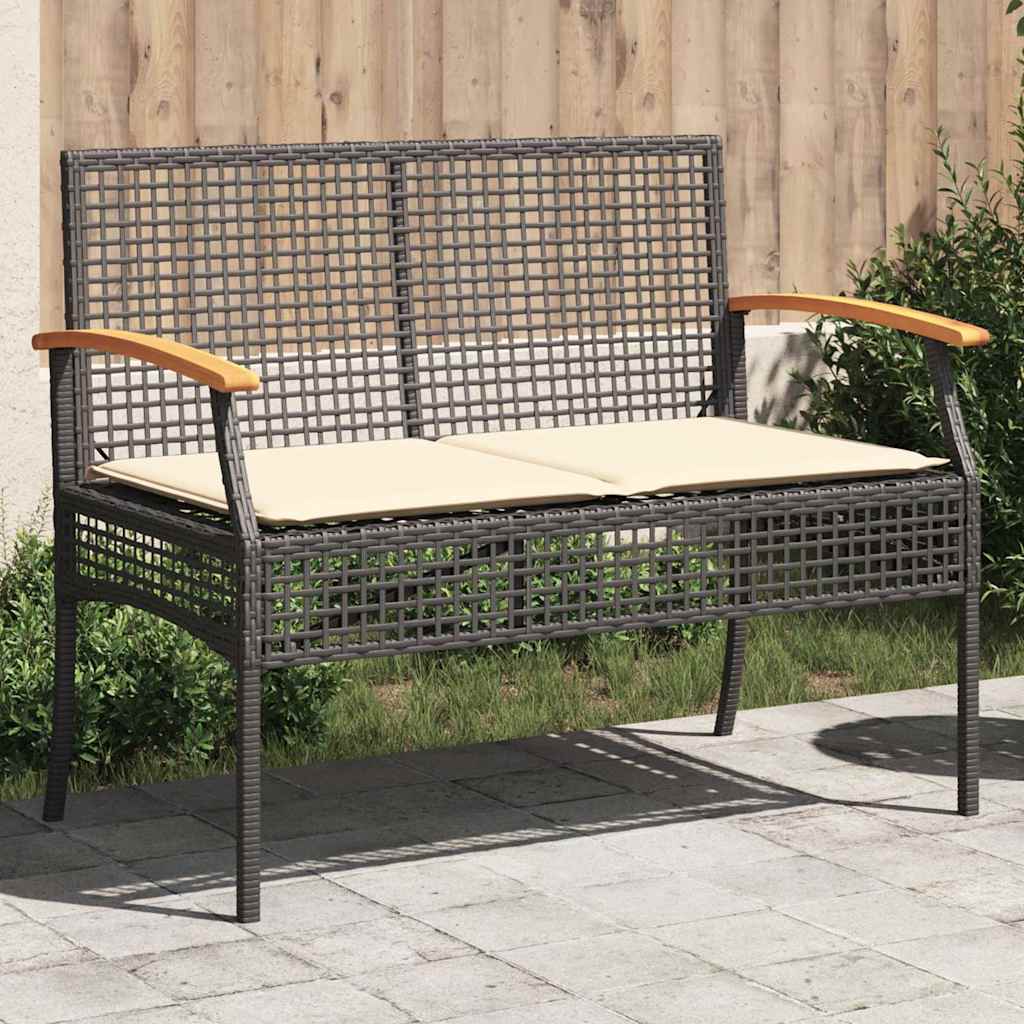 Vidaxl Gartenbank mit Kissen, Schwarz, Polyrattan und Akazie