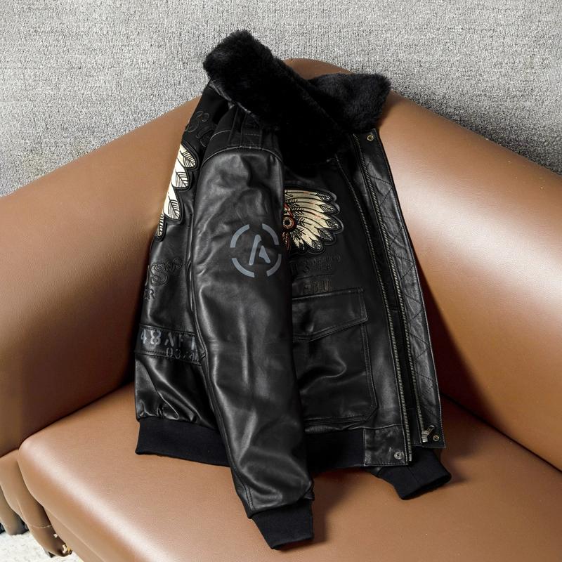 New Genuine Lambskin Leather Jacket for Men Short Bomber with Indian Embroidery Quilted Collar