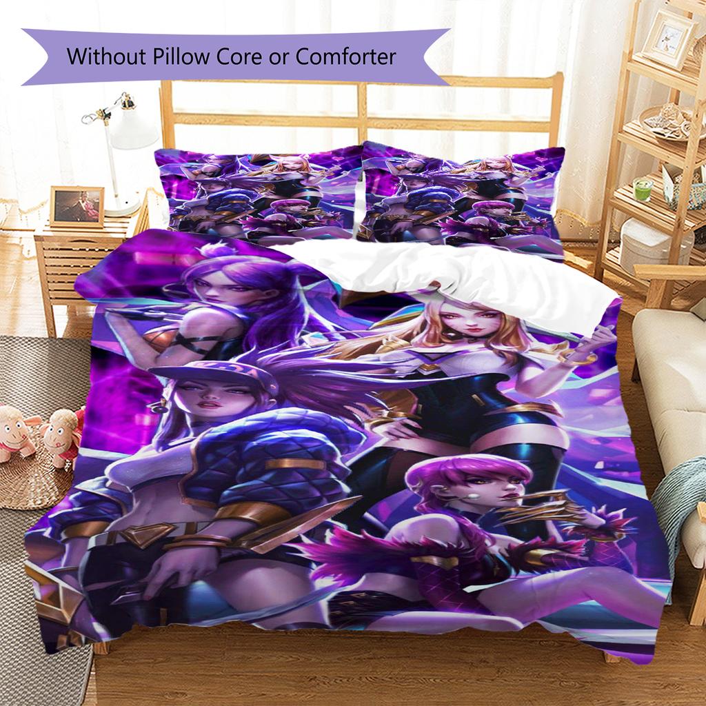 KDA Pattern Bedding Quilt Set Quilt Cover Pillowcase Home Decoration Gift (1 * duvet cover + 2 * pillowcase, without core)