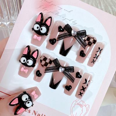 Small Wild Cat Wears Armor, Black Cat Cute Nail Piece, Bow Removable Fake Nail Nail Patch