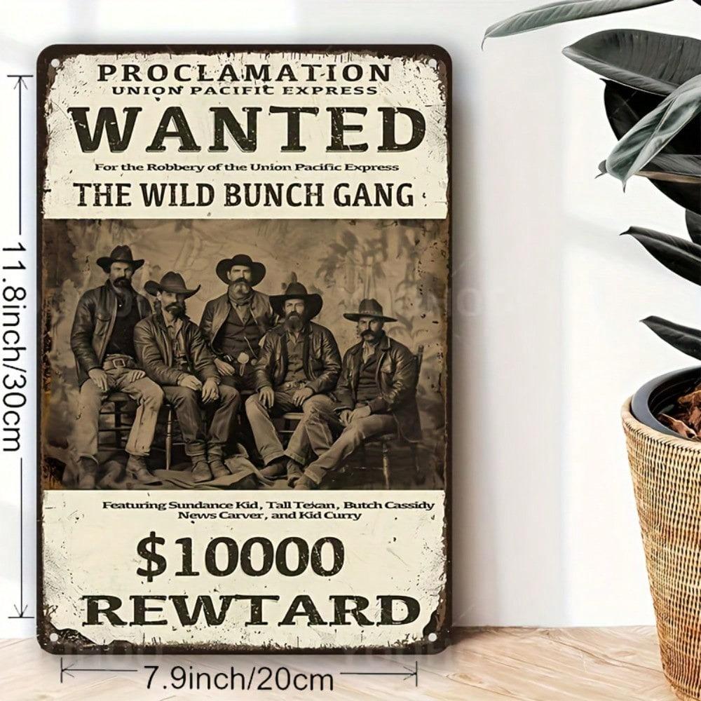 Wild West Wanted Poster Metal Wall Art Rustic Cowboy Decor Home Bar Office Man Cave