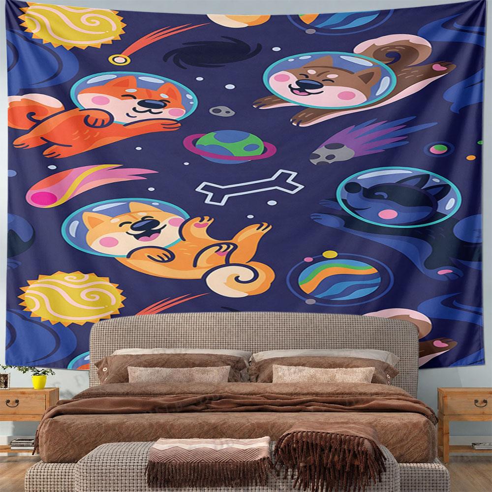 Space Dogs and Cosmic Adventure Pattern Pattern Wall Hanging Tapestry Decorative Tapestry Home Decor for Bedroom and Living Room