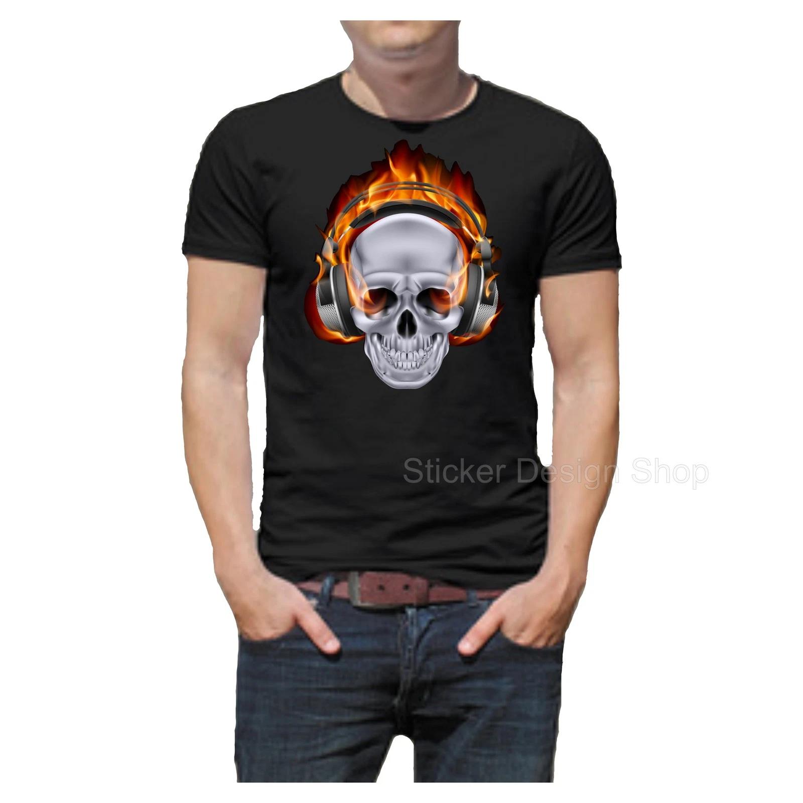Dj Skull Skull T-Shirt Print Unisex Cotton Fruit of The Loom New 3XL